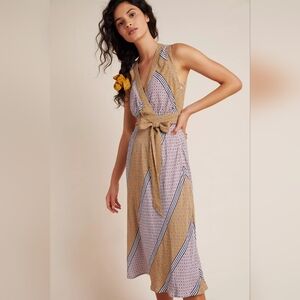 ✨Maeve✨ by Anthropologie Carla wrap dress in yellow and white boho diamond print